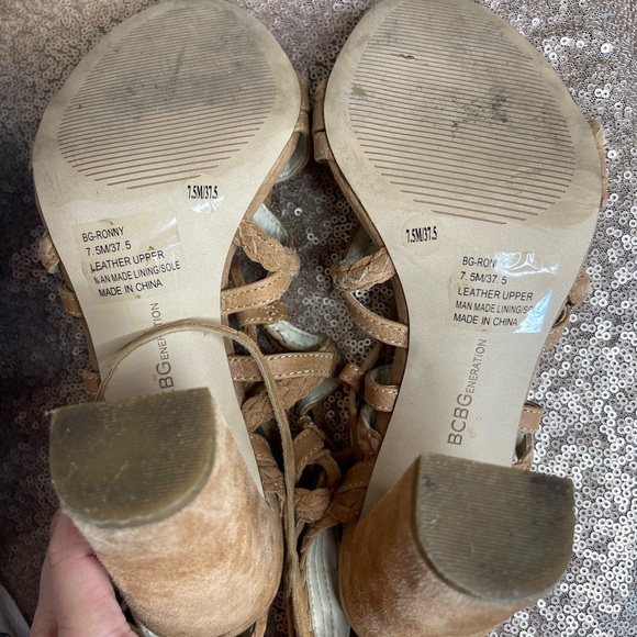 EUC BCBG RONNY Suede Ankle Tie Sandals with Block Heel - Picture 10 of 11